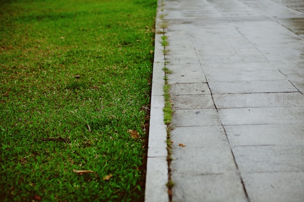 Clean edge between green grass and concrete walkway